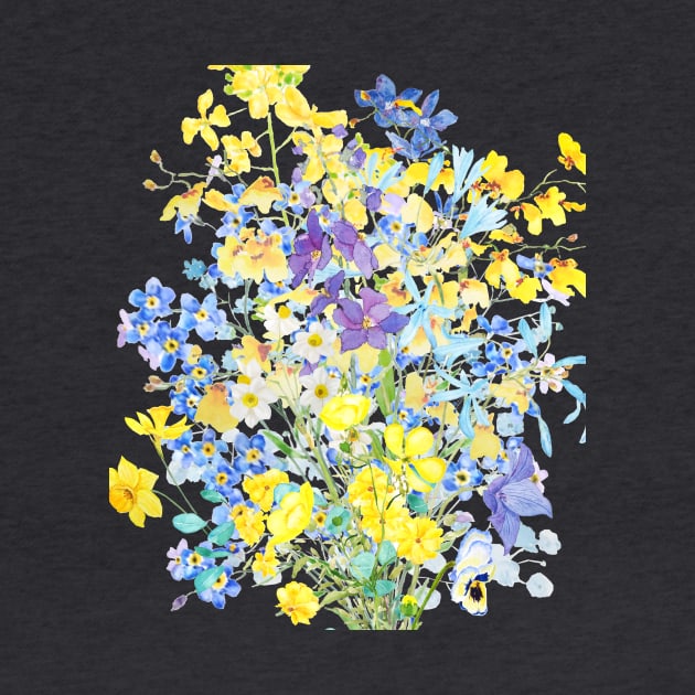 yellow blue purple flowers watercolor pattern by colorandcolor